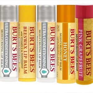 Pack of 5 ⚡️Burt's Bees Lip Balm Collection - Yellow, Silver, Orange, Pink